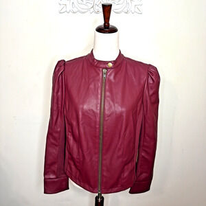 G by Giuliana size Medium Faux Leather Jacket Long Sleeves Zip Front Oxblood RED